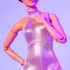 Barbie Looks Doll, Collectible No. 22 with Pixie Cut and Modern Y2K Fashion, Sequined Pink Halter Jumpsuit with Silver Heels - 4