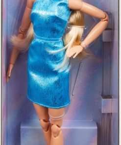 Barbie Looks Doll, Collectible No. 23 with Ash Blonde Hair and Modern Y2K Fashion, Metallic Blue One-Shoulder Dress with Strappy Heels