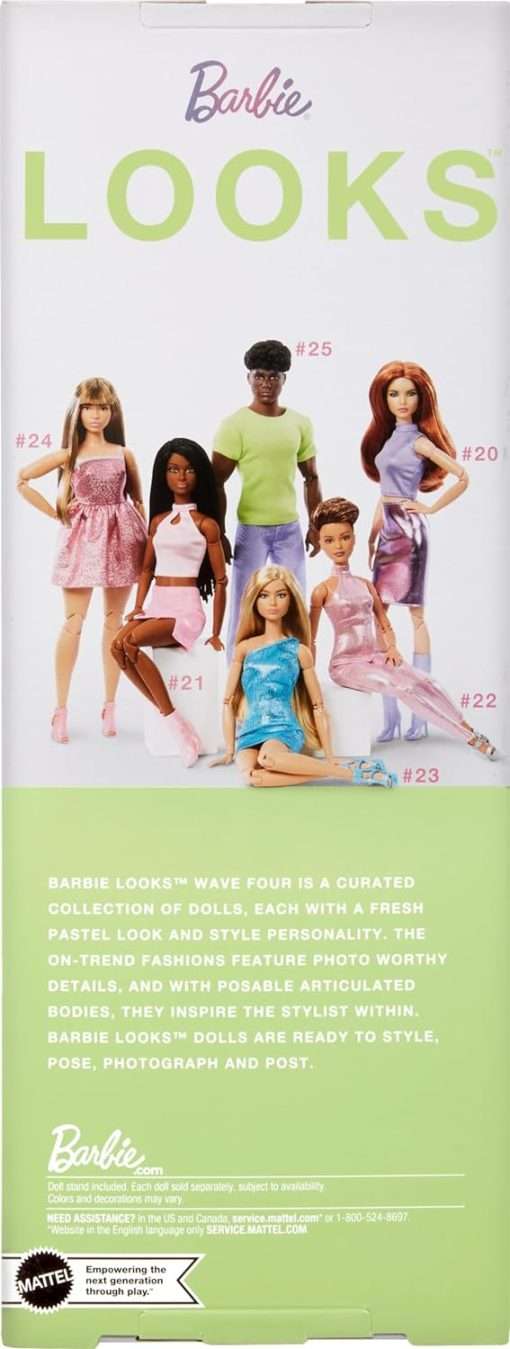 Barbie Looks Ken Doll, Collectible No. 25 with Curly Black Hair and Modern Y2K Fashion, Chartreuse Tee and Pastel Trousers with Silver Boots - 6
