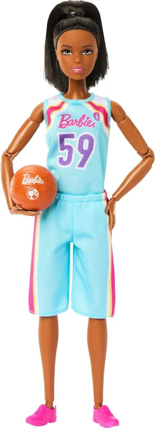 Barbie Made to Move Doll & Accessories, Brunette Basketball Player Wearing Removable Uniform with Ball, 22 Bendable Joints - 1