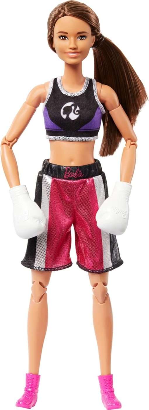 Barbie Made to Move Doll & Accessories, Brunette Boxer Wearing Removable Uniform with Boxing Gloves, 22 Bendable Joints - 1
