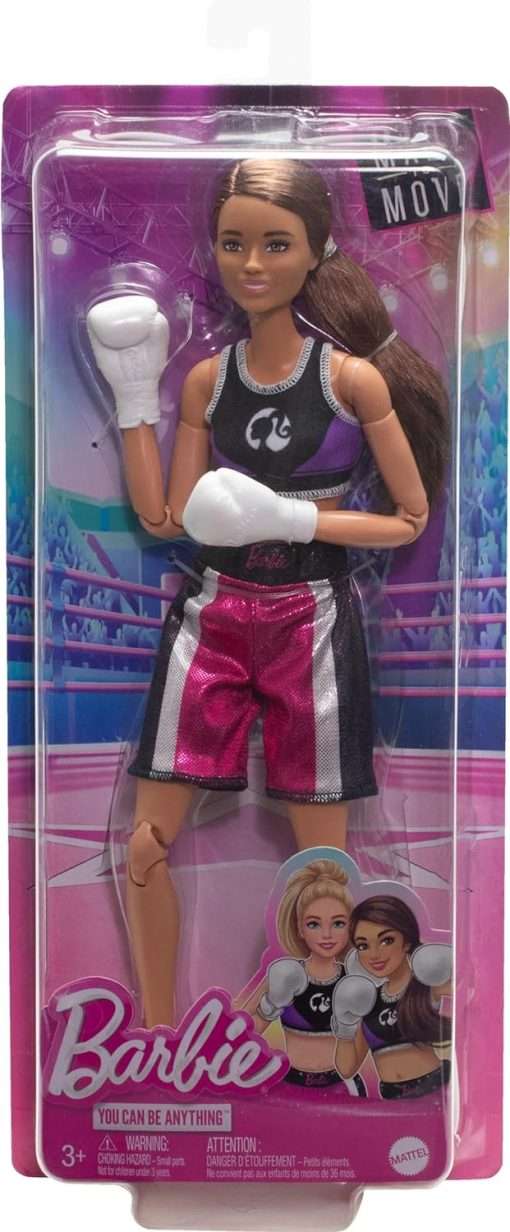 Barbie Made to Move Doll & Accessories, Brunette Boxer Wearing Removable Uniform with Boxing Gloves, 22 Bendable Joints - 6