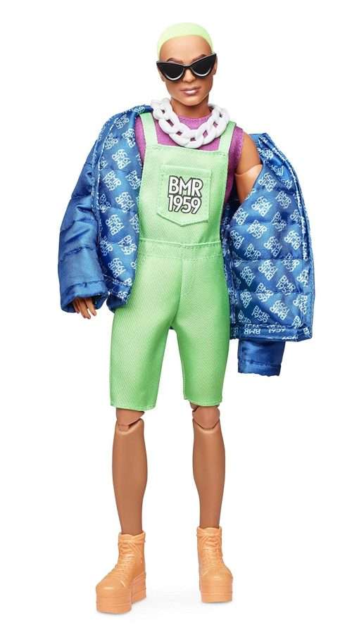 Barbie BMR1959 Ken Fully Poseable Fashion Doll with Neon Hair, in Neon Overalls and Puffer Jacket, with Accessories and Doll Stand - 1