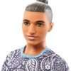 Barbie Fashionistas Ken Fashion Doll #204 with Man Bun in Paisley Tee, Shorts & Yellow Sneakers - 3