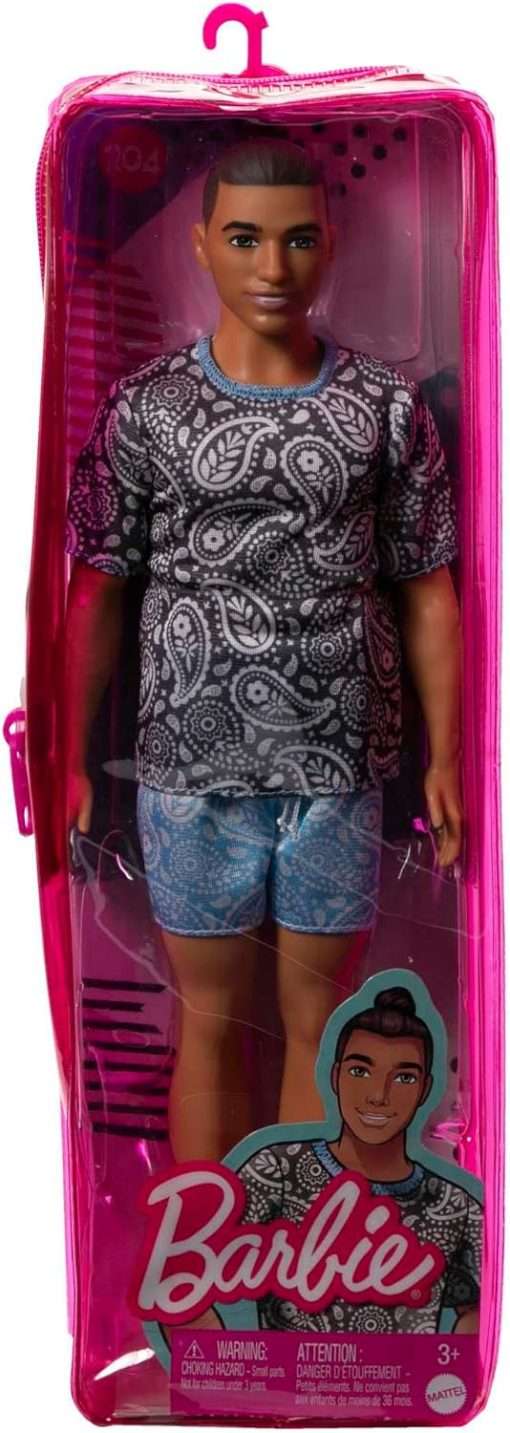 Barbie Fashionistas Ken Fashion Doll #204 with Man Bun in Paisley Tee, Shorts & Yellow Sneakers - 6