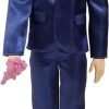 Barbie Ken Doll, Blonde Fairytale Groom with Satiny Blue Suit and 5 Accessories Including Bouquet and Wedding Cake - 1