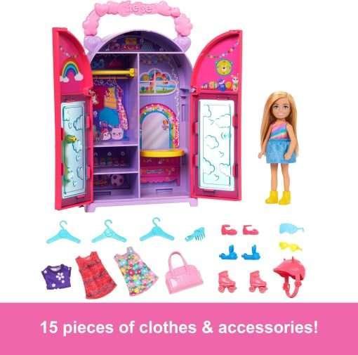 Barbie Chelsea Doll & Closet Toy Playset with 15 Pieces Clothes & Accessories Included, Foldable Set for On-The-Go Play & Storage - 2