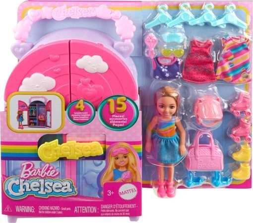 Barbie Chelsea Doll & Closet Toy Playset with 15 Pieces Clothes & Accessories Included, Foldable Set for On-The-Go Play & Storage - 6