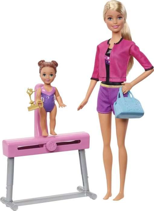 Barbie Gymnastics Coach Dolls & Playset with Coach Doll, Student Small Doll & Balance Beam with Clip & Sliding Mechanism - 1