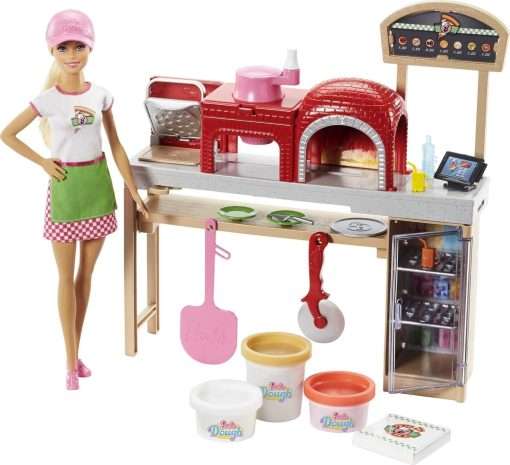 Barbie Pizza Chef Doll & Playset, Toy Oven & Counter with Sliding Conveyer Belt, Molds, 3 Dough Colors & Accessories - 1