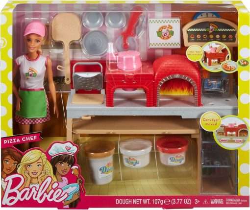 Barbie Pizza Chef Doll & Playset, Toy Oven & Counter with Sliding Conveyer Belt, Molds, 3 Dough Colors & Accessories - 10
