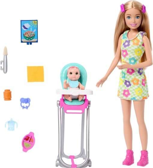 Barbie Skipper Doll & Playset with Accessories, Babysitting Set Themed to Mealtime, Color-Change Toy Play - 1