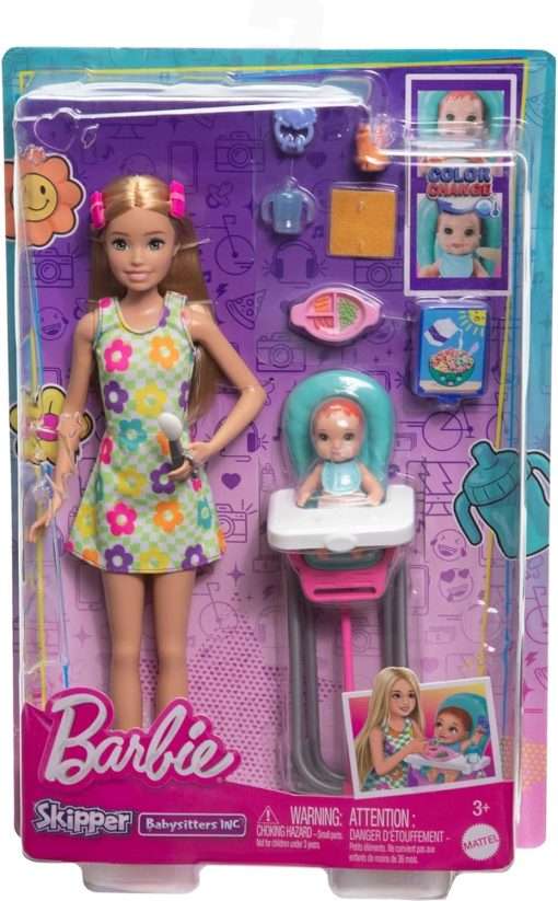 Barbie Skipper Doll & Playset with Accessories, Babysitting Set Themed to Mealtime, Color-Change Toy Play - 6