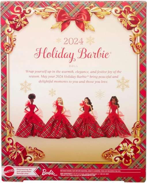 Barbie 2024 Holiday Barbie Dolls, Seasonal Collector Toy, Barbie Signature, Plaid Gown with Red Bow, Displayable Packaging, Light Brown Hair - 6