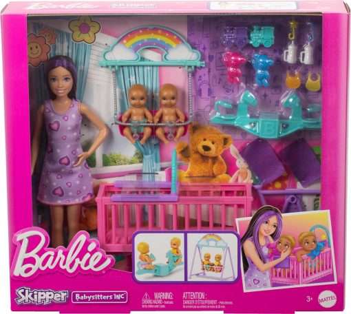 Barbie Skipper Doll & Nursery Playset with Accessories, Includes Twin Baby Dolls, 1 Crib, 1 Swing, 1 See-Saw & More - 6