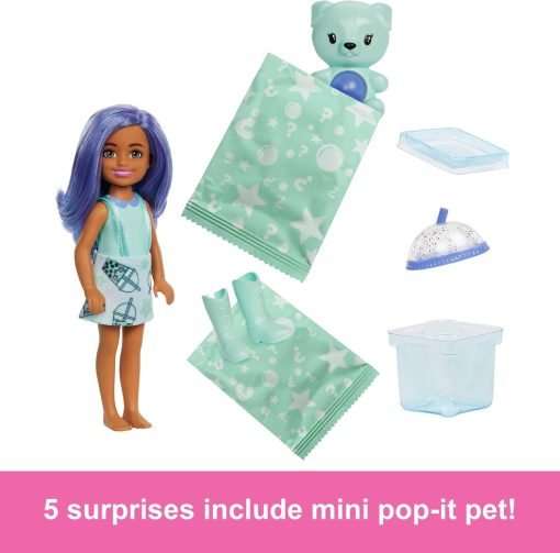 Barbie Chelsea Pop Reveal Bubble Tea Series Doll with Tea Can-Inspired Package & 5 Surprises Including Scented Small Doll & Pop-It Pet - 5