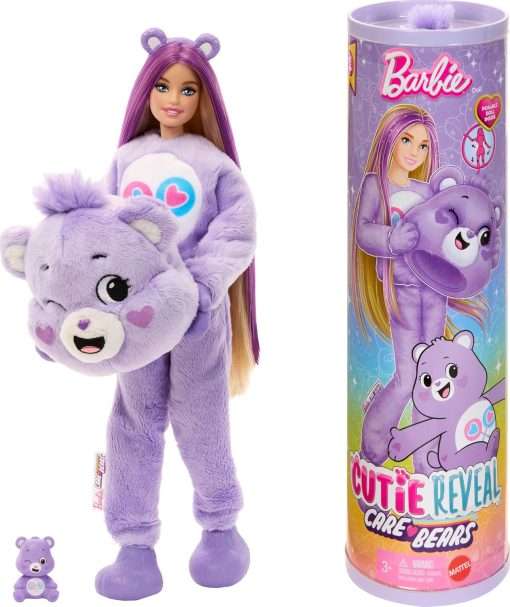 Barbie Cutie Reveal Doll & Accessories, Care Bears Series, Fashion Doll with Share Bear Costume & 10 Surprises Including Color Change & Mini Bear - 1