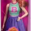 Barbie Fashionistas Doll #232 with Red Hair, Wearing Sporty “B” Jersey Top and Pleated Purple Skirt with Watch and Sneakers - 6