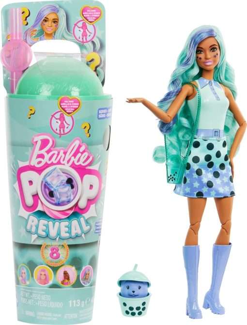 Barbie Pop Reveal Bubble Tea Series Doll & Accessories with Fashion Doll & Pet, 8 Surprises Include Color Change, Cup with Storage (Styles May Vary) - 1