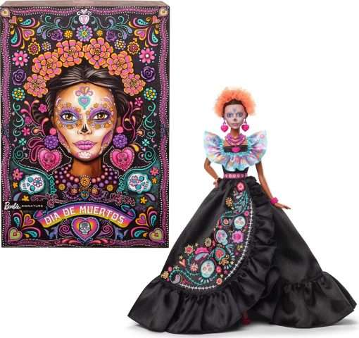 Barbie Signature Doll, 2024 Día De Muertos Collectible in Black Dress with Blue Ruffle Top, Embroidered Print, and Colorful Accessories - 1