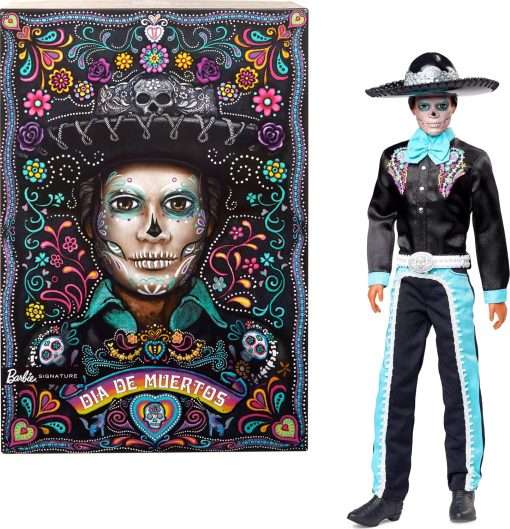 Barbie Signature Doll, 2024 Día De Muertos Ken Collectible in Black Suit with Sky Blue Accents, Hat and Belt Accessories - 1