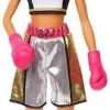Barbie Boxer Brunette Doll with Boxing Outfit Featuring Short Top Graphic, Metallic Boxing Shorts and Pink Boxing Gloves, for Ages 3 and Up - 1