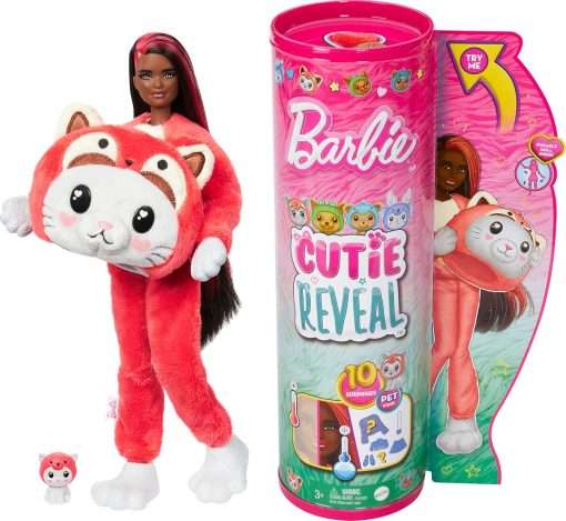 Barbie Cutie Reveal Doll & Accessories with Animal Costume & 10 Surprises Including Color Change, Kitten as Red Panda in Costume-Themed Series - 1