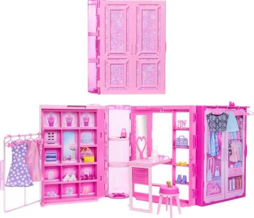 Barbie Dream Closet Toy Playset with Clothes & Accessories, 3-ft-Wide with 25+ Pieces, 4 Complete Fashion Looks - 1