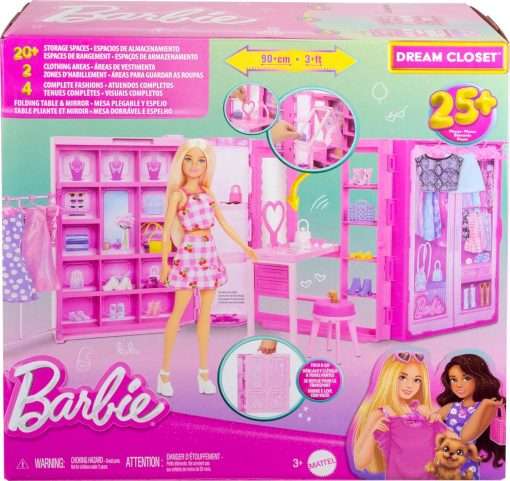 Barbie Dream Closet Toy Playset with Clothes & Accessories, 3-ft-Wide with 25+ Pieces, 4 Complete Fashion Looks - 6