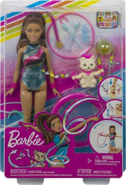 Barbie Gymnast Playset, Spin 'n Twirl Teresa Doll Flips & Spins Hoops, Pet Has Bouncing Trampoline & Waves Ribbons, Themed Acccessories - 6