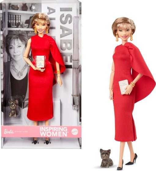 Barbie Inspiring Women Doll, Isabel Allende Collectible with in Red Dress with Book Accessory & Pet - 1
