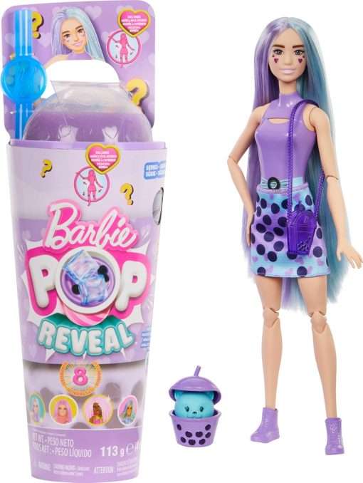 Barbie Pop Reveal Bubble Tea Series Doll & Accessories with Fashion Doll & Pet, 8 Surprises Include Color Change, Cup with Storage (Styles May Vary) - 1
