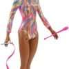 Barbie Rhythmic Gymnast Brunette Doll (12-in) with Colorful Metallic Leotard, 2 Clubs & Ribbon Accessory, Great Gift for Ages 3 Years Old & Up - 1