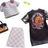 Barbie Clothes - 2 Outfits Doll Include a T-Shirt Dress with Retro Rock Graphic and Flame-Decorated Purse, Gift for 3 to 8 Year Olds - 2