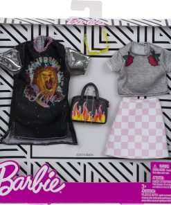Barbie Clothes - 2 Outfits Doll Include a T-Shirt Dress with Retro Rock Graphic and Flame-Decorated Purse, Gift for 3 to 8 Year Olds - 3