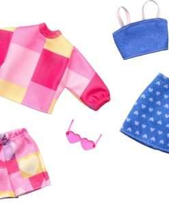 Barbie Fashions 2-Pack Clothing Set, 2 Outfits Doll Include Pink & Blue Inspired Skirt, Shorts, 2 Tops & 2 Accessories - 1