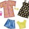 Barbie Fashions 2-Pack Clothing Set, 2 Outfits Doll Include Shirt, Shorts & Kimono, Sleeveless Sunflower Dress & 2 Accessories - 1
