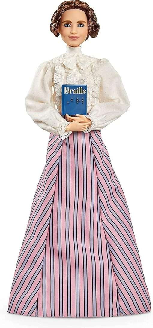 Barbie Inspiring Women Helen Keller Doll (12-inch) Wearing Blouse and Skirt, with Doll Stand & Certificate of Authenticity, Gift for Kids & Collectors, Pink - 1