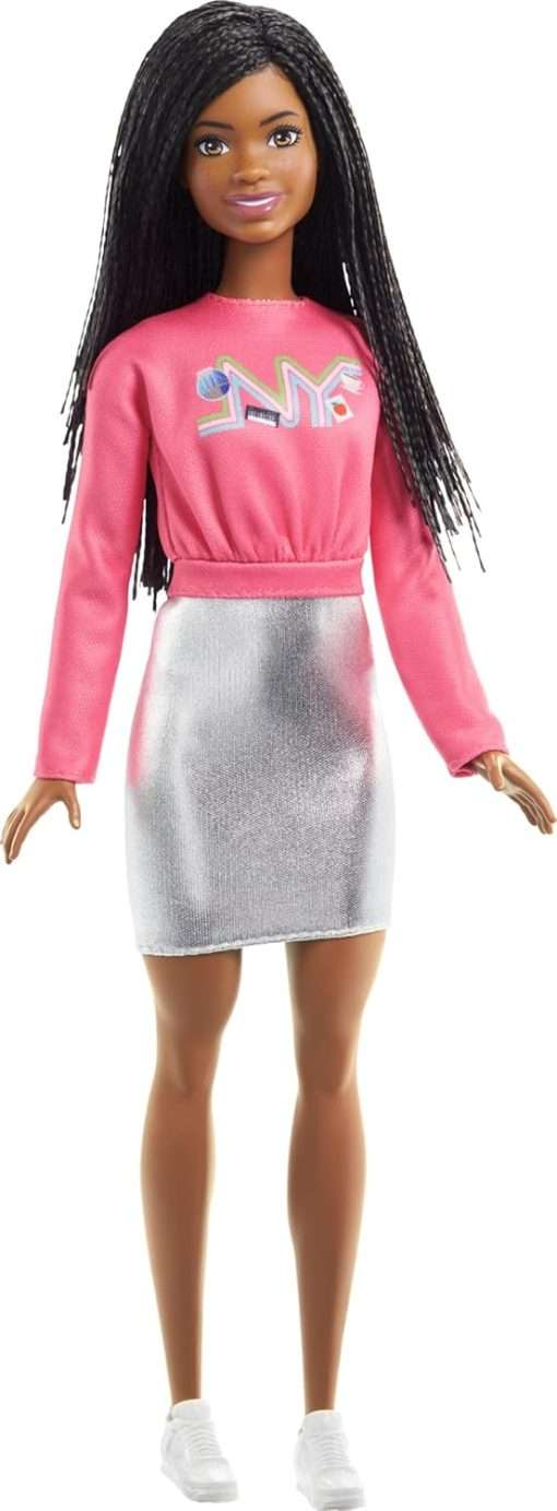 Barbie It Takes Two Doll, Brooklyn Fashion Doll with Braided Hair, Pink NYC Shirt, Metallic Skirt & White Shoes - 1