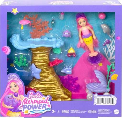 Barbie Mermaid Power Doll & Playset, Chelsea Mermaid Doll with 4 Sea Animal Pets, Toy Coral Reef Play Area, Stroller & Accessories - 7