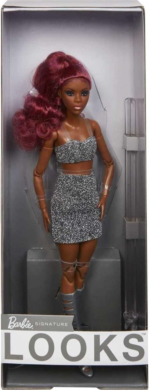 Barbie Signature Looks Doll (Petite, Red Hair) Fully Posable Fashion Doll Wearing Glittery Crop Top & Skirt, Gift for Collectors,Multi - 6
