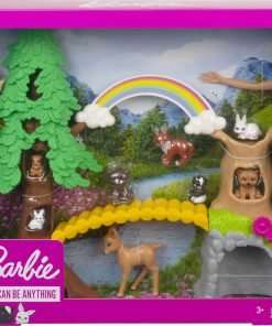 Barbie Wilderness Guide Doll and Playset, Blonde Fashion Doll with 10 Animal Figures, Tree, Rainbow and More - 7