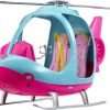 Barbie Helicopter with Spinning Rotors, Pink and Blue 2-Seater Design with Seatbelts and Pilot Controls - 1
