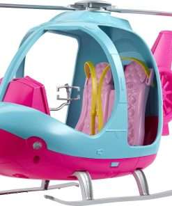 Barbie Helicopter with Spinning Rotors, Pink and Blue 2-Seater Design with Seatbelts and Pilot Controls - 1