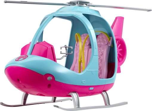 Barbie Helicopter with Spinning Rotors, Pink and Blue 2-Seater Design with Seatbelts and Pilot Controls - 1