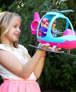 Barbie Helicopter with Spinning Rotors, Pink and Blue 2-Seater Design with Seatbelts and Pilot Controls - 2