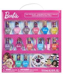 Barbie Movie 18 Piece Set Kids Water-Based Nail Polish Activity Makeup Set, Includes Nail Polish with Nail Gems Wheel and Nail File for Parties, Sleepovers and Makeovers, Townley Girl - 1