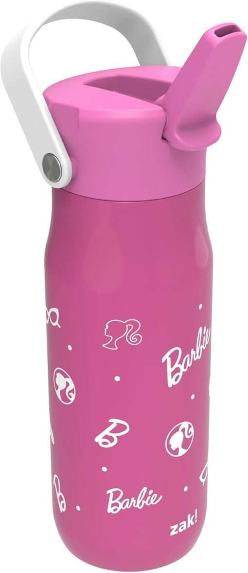 Zak Designs Harmony Barbie Water Bottle for Travel or At Home, 20oz Recycled Stainless Steel is Leak-Proof When Closed and Vacuum Insulated with Straw Lid and Carry Handle - 1