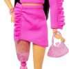 Barbie Deluxe Style Doll #2 in Barbiecore Outfit, Black Hair and Glittery Prosthetic Leg, Pink Top and Skirt Set with Rosette Detail and Accessories - 5