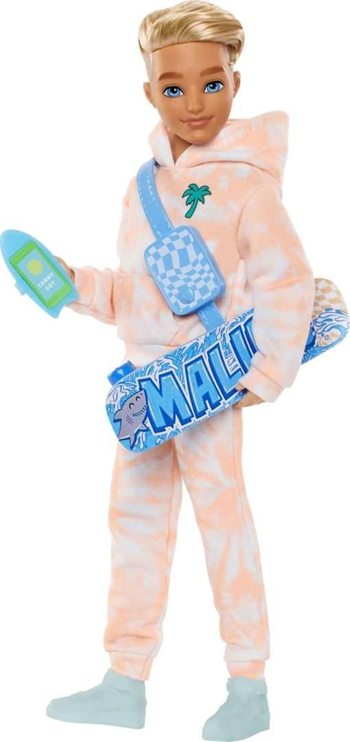 Barbie Dream Besties Doll and Accessories, Ken Posable Fashion Doll with Removable Fashions & Blonde Hair, 9 Summer & Skateboard Themed Pieces - 1
